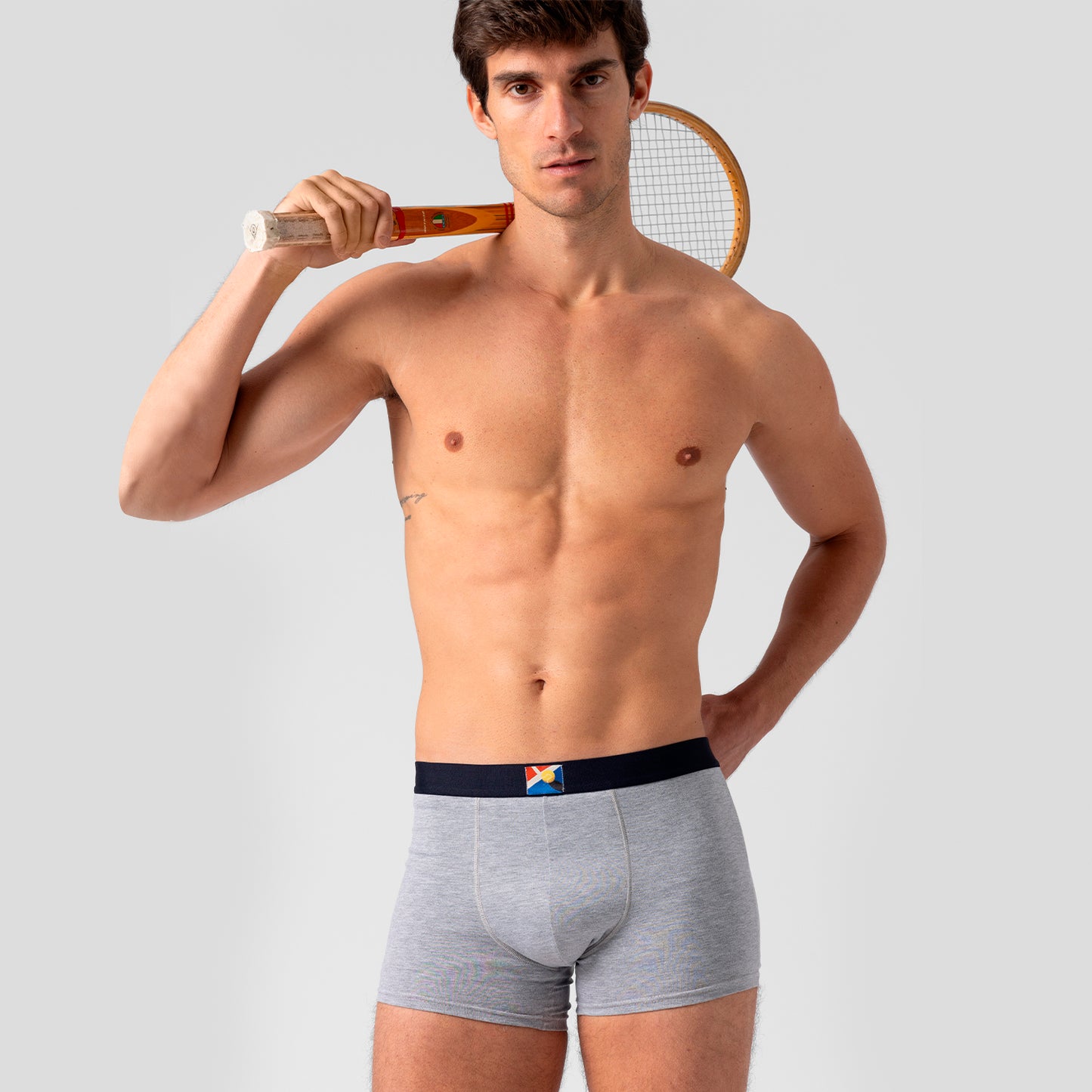 Boxer in cotone Grigio con elastico a vista Blu - Tennis